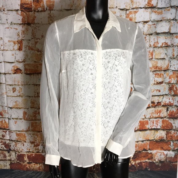 Bailey 44 Sheer Collared Button Up With Lace - Picture 1 of 8